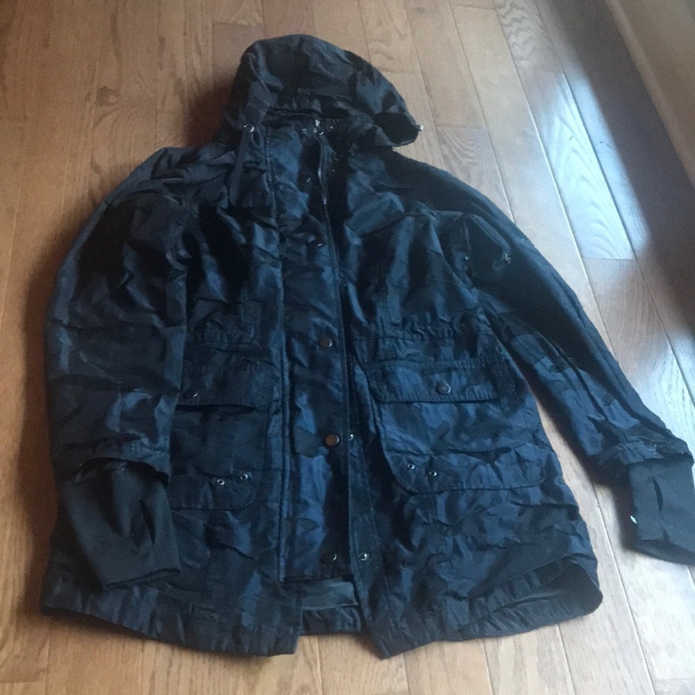 Navy black textured rain jacket